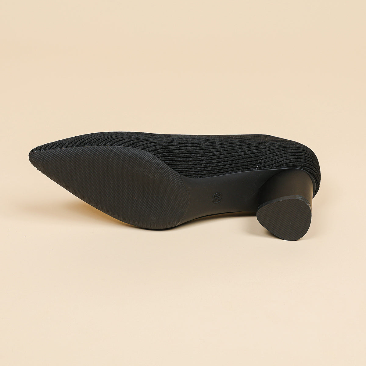 尖トゥVカット太ヒールパンプス(6cmヒール)