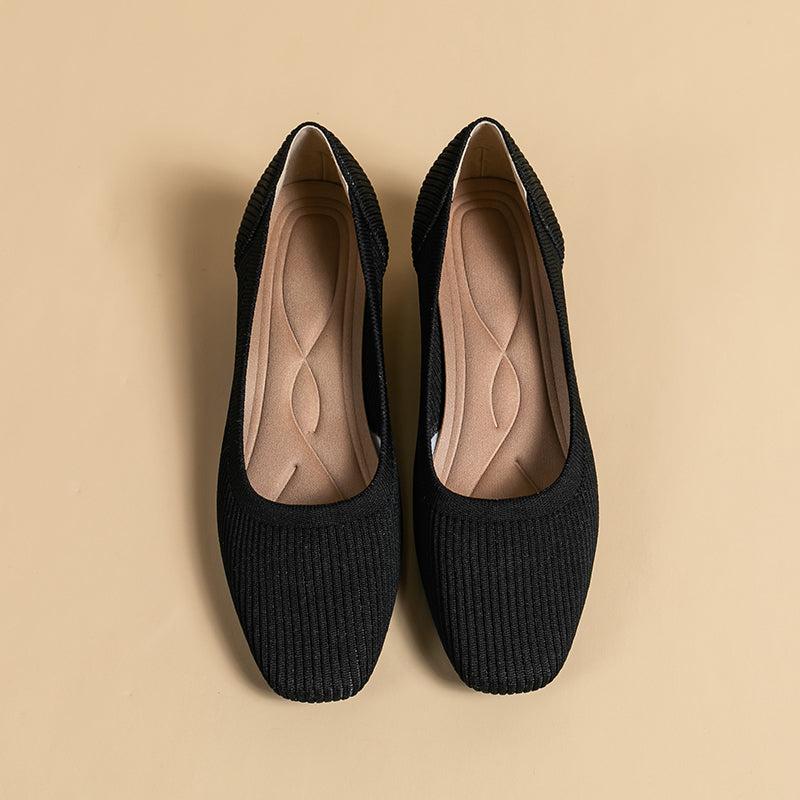 方頭王妃シューズ 太ヒールパンプス 4cmミドルヒール