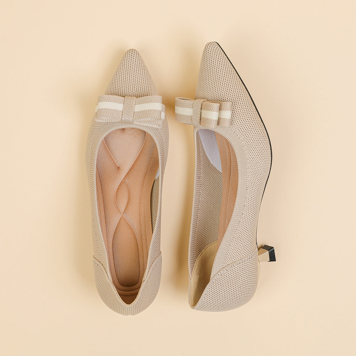 リボン付き 4cmキトゥンヒール パンプス