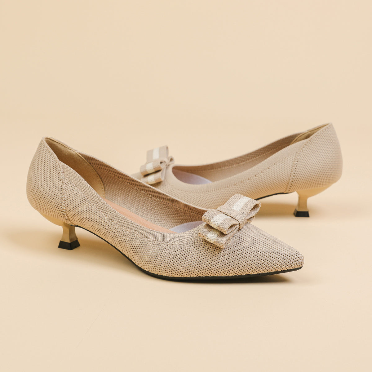 リボン付き 4cmキトゥンヒール パンプス