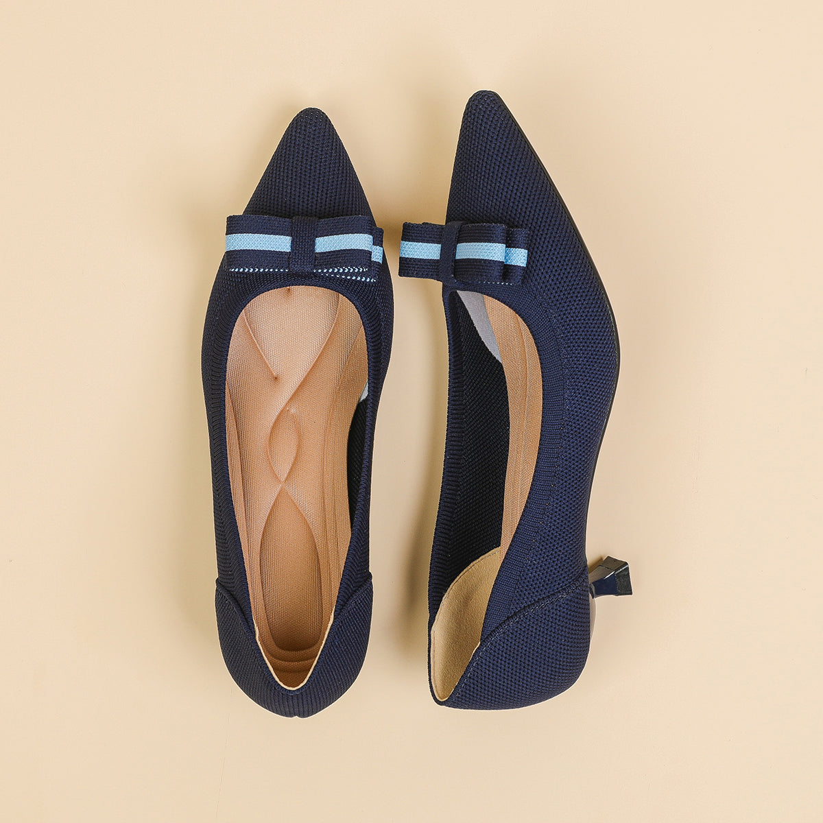 リボン付き 4cmキトゥンヒール パンプス