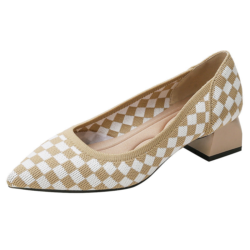 尖ったトゥの浅口粗ヒールカジュアルパンプス(中ヒール4cm)