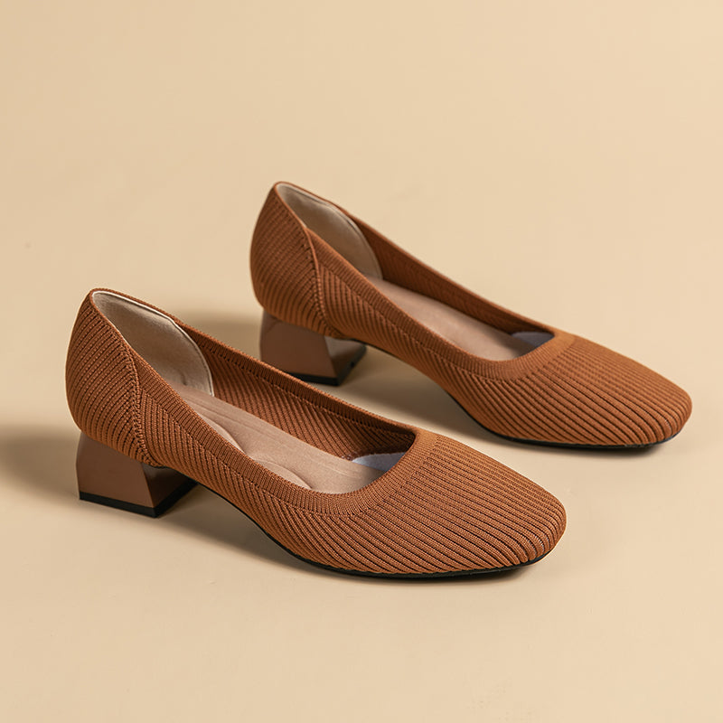 方頭王妃シューズ 太ヒールパンプス 4cmミドルヒール