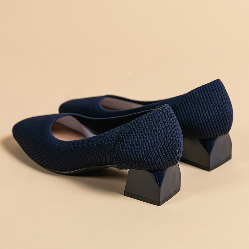 方頭王妃シューズ 太ヒールパンプス 4cmミドルヒール