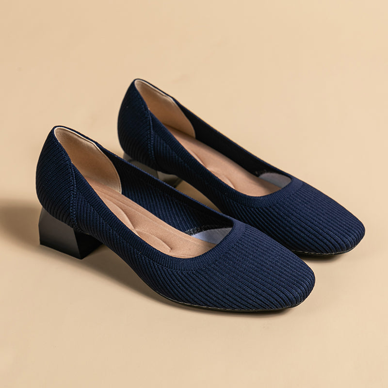 方頭王妃シューズ 太ヒールパンプス 4cmミドルヒール