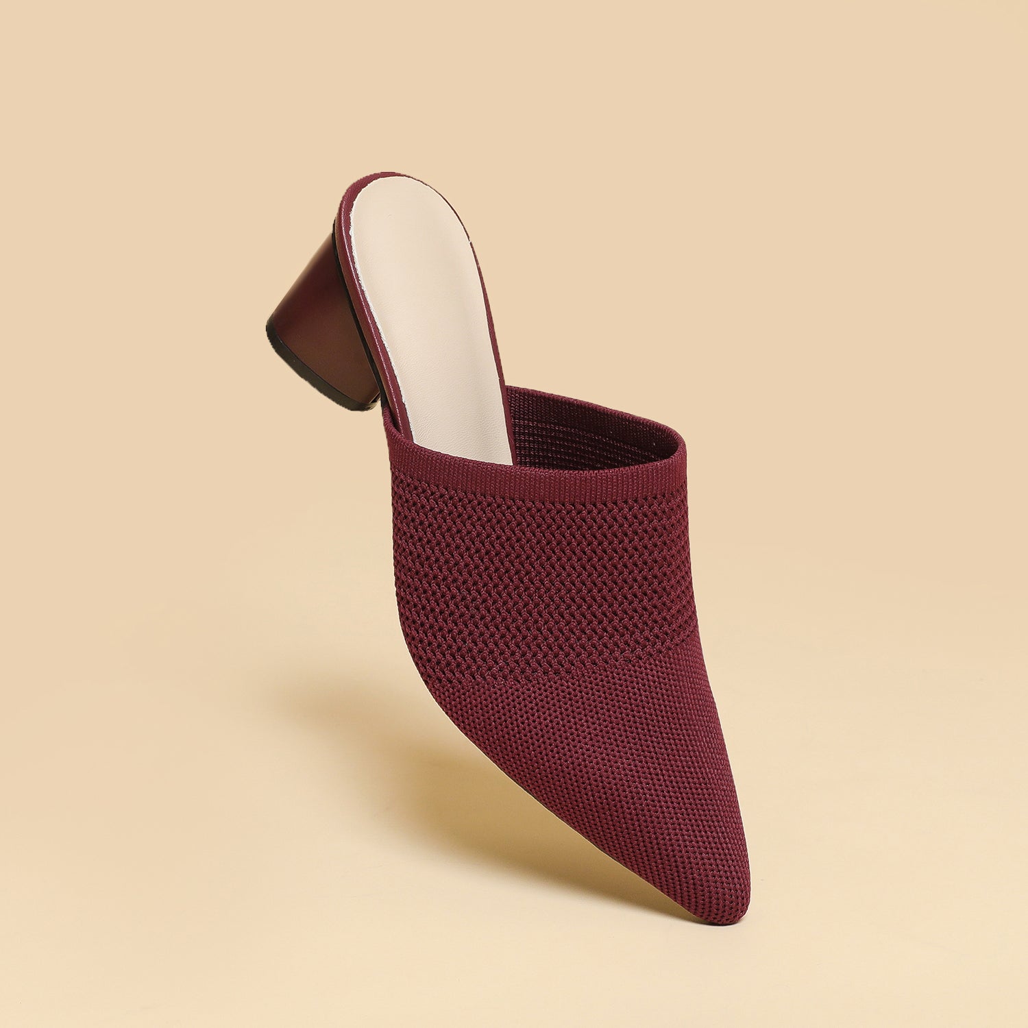 レディース 深口ポインテッドトゥ ミュールサンダル チャンキーヒール