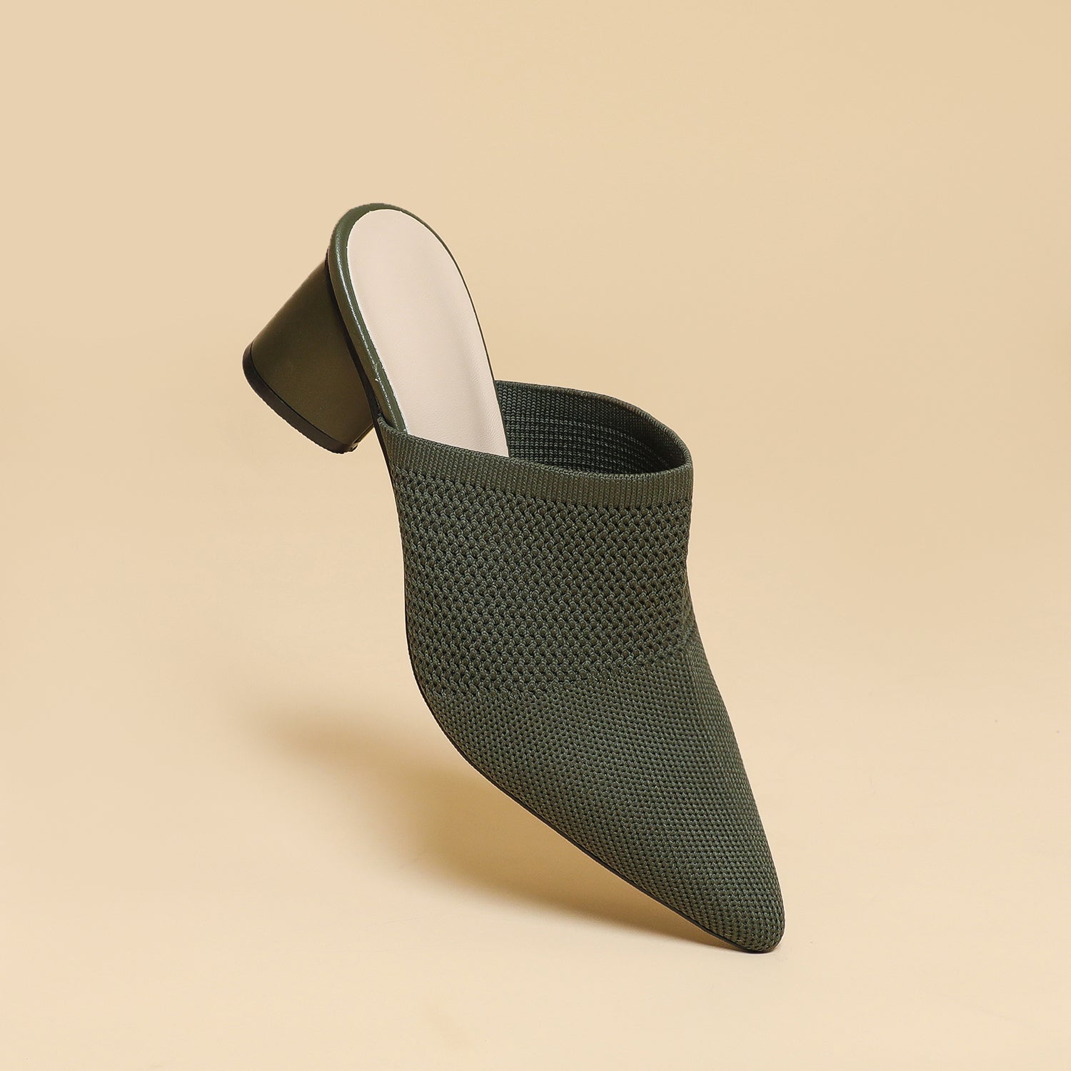 レディース 深口ポインテッドトゥ ミュールサンダル チャンキーヒール