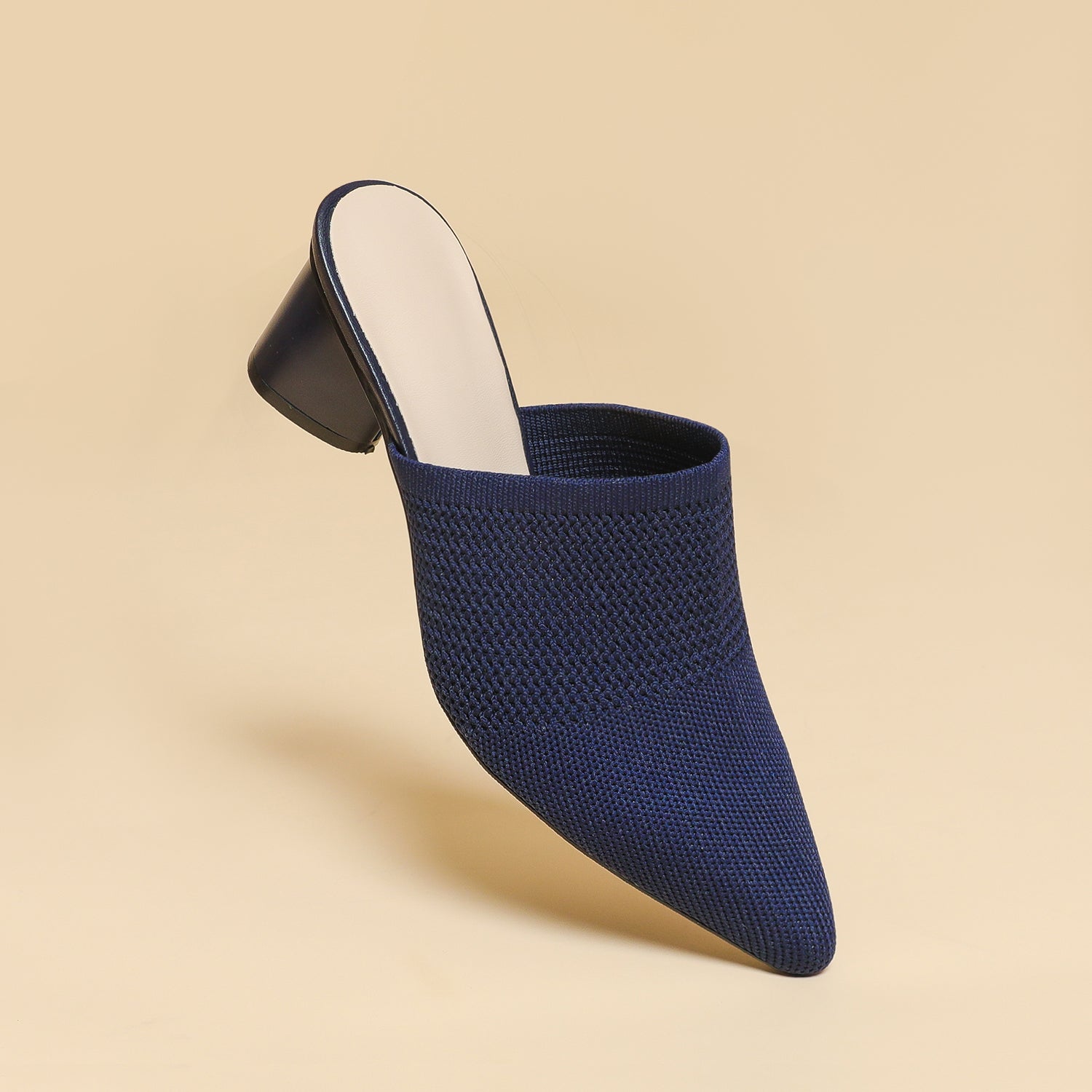 レディース 深口ポインテッドトゥ ミュールサンダル チャンキーヒール