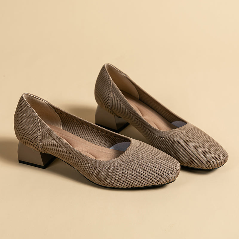 方頭王妃シューズ 太ヒールパンプス 4cmミドルヒール