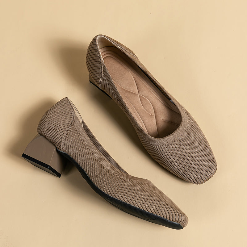 方頭王妃シューズ 太ヒールパンプス 4cmミドルヒール