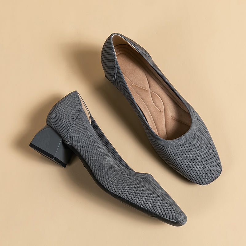 方頭王妃シューズ 太ヒールパンプス 4cmミドルヒール