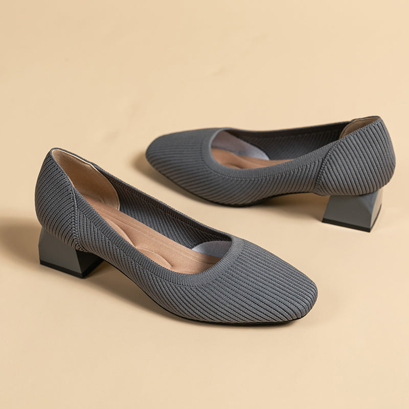 方頭王妃シューズ 太ヒールパンプス 4cmミドルヒール