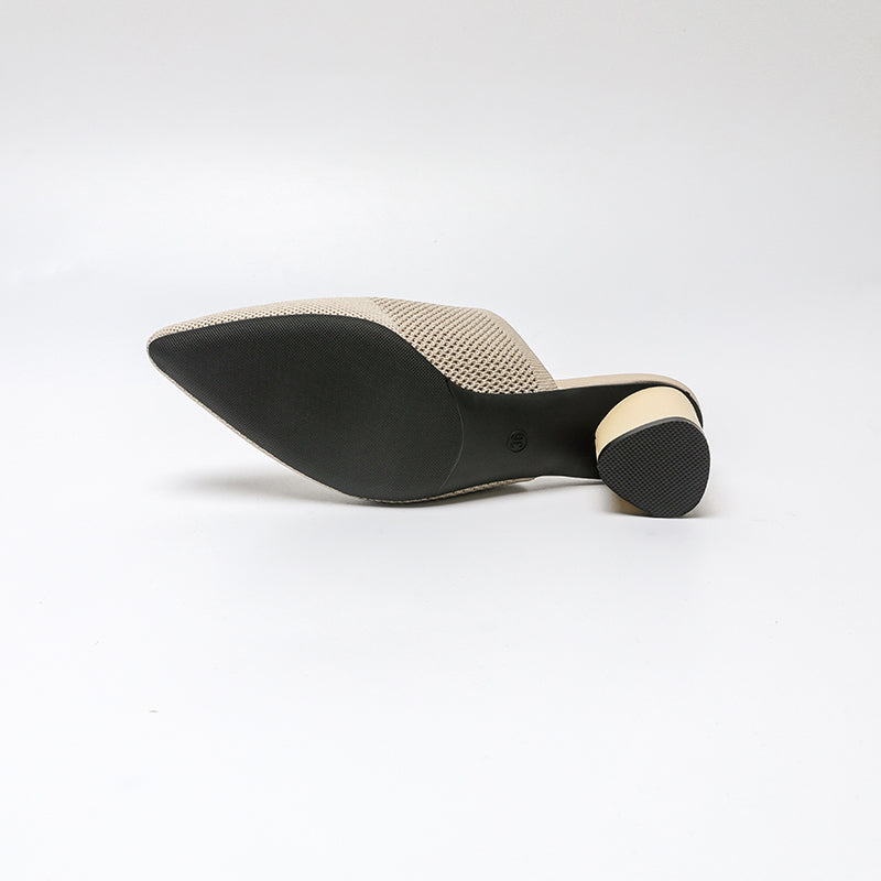 レディース 深口ポインテッドトゥ ミュールサンダル チャンキーヒール