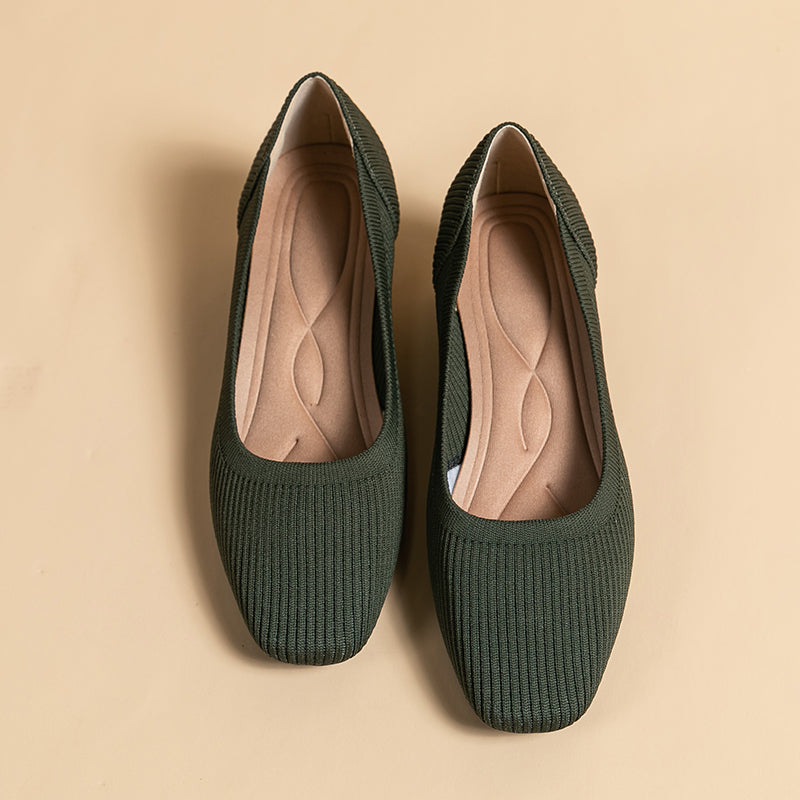 方頭王妃シューズ 太ヒールパンプス 4cmミドルヒール