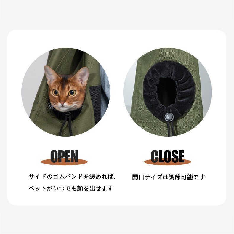 軽量ペットショルダーキャンバスバッグ|通気メッシュ・折りたたみ対応・小型犬猫用