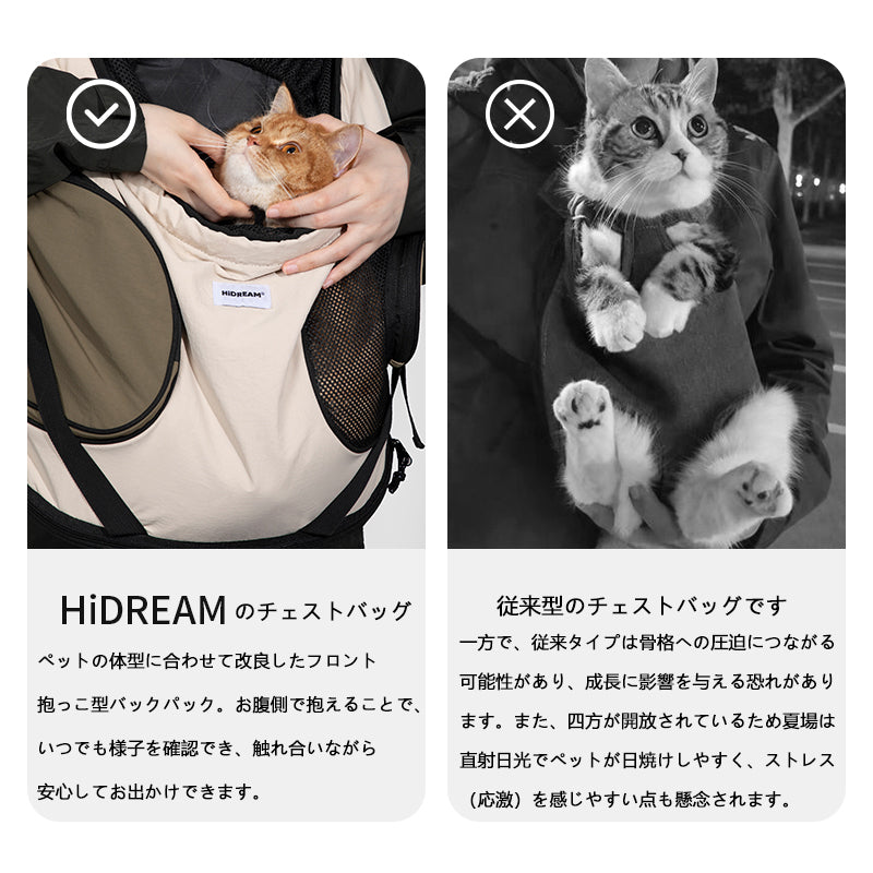 前抱きタイプ ペット用キャリーバックパック|猫・小型犬対応