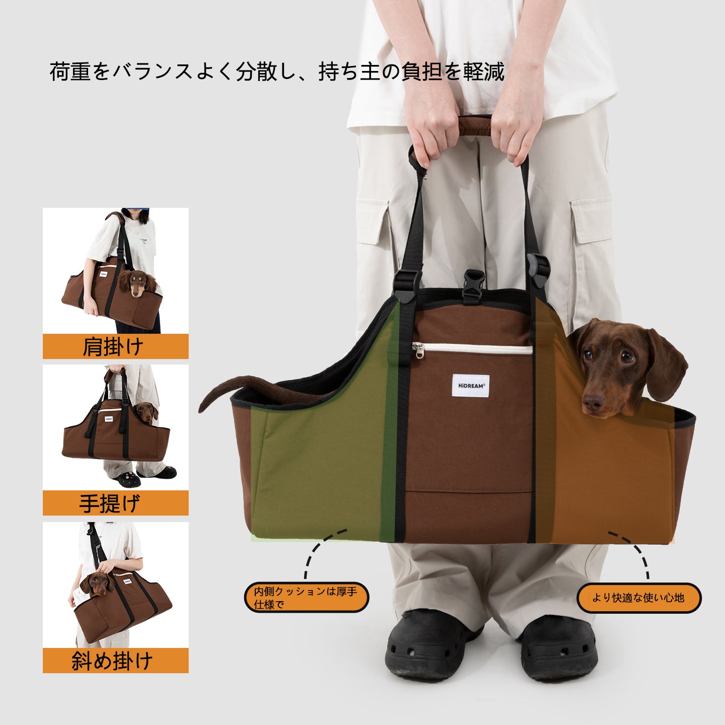 犬用ポータブルキャリーバッグ|体幹サポート設計・3WAY仕様