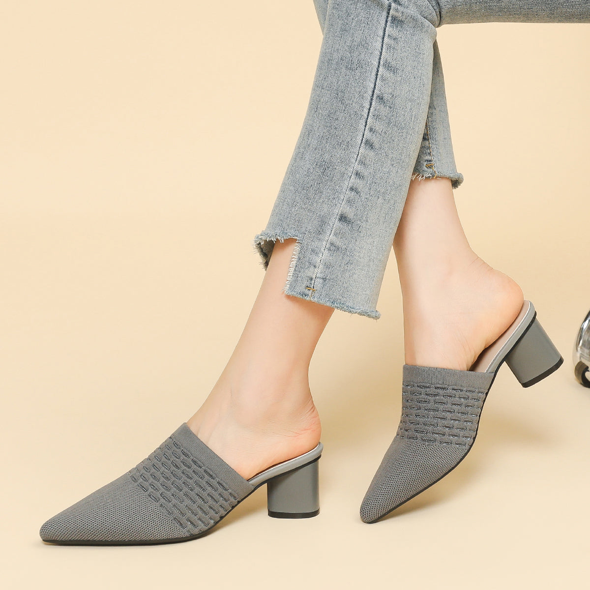 尖頭包頭 5cmチャンキーヒール サンダル