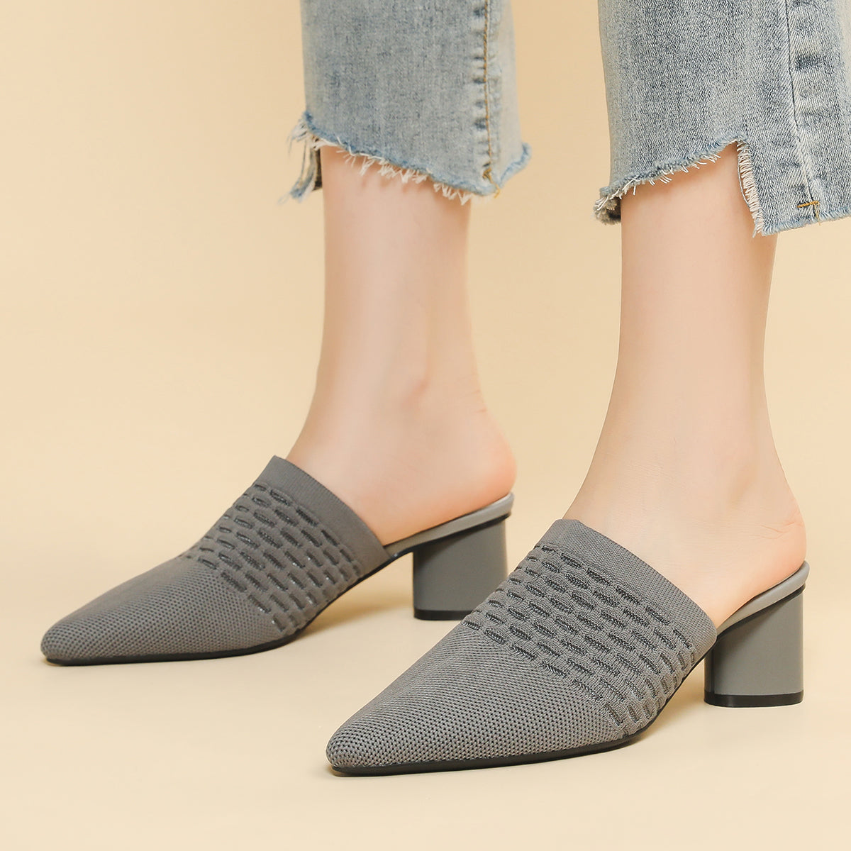 尖頭包頭 5cmチャンキーヒール サンダル