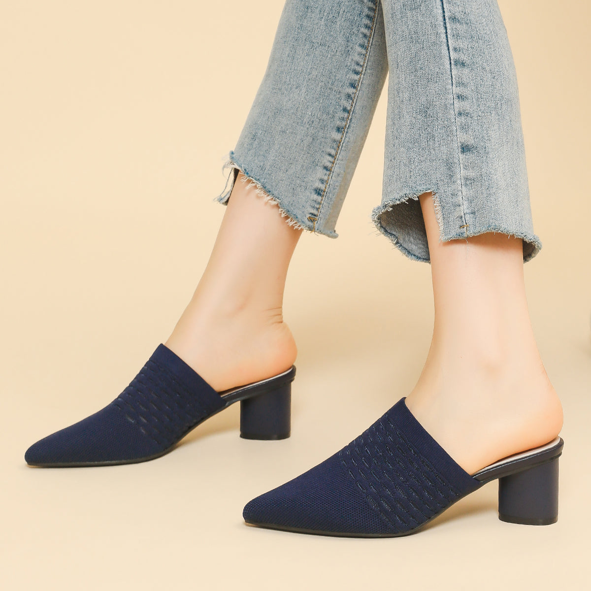 尖頭包頭 5cmチャンキーヒール サンダル