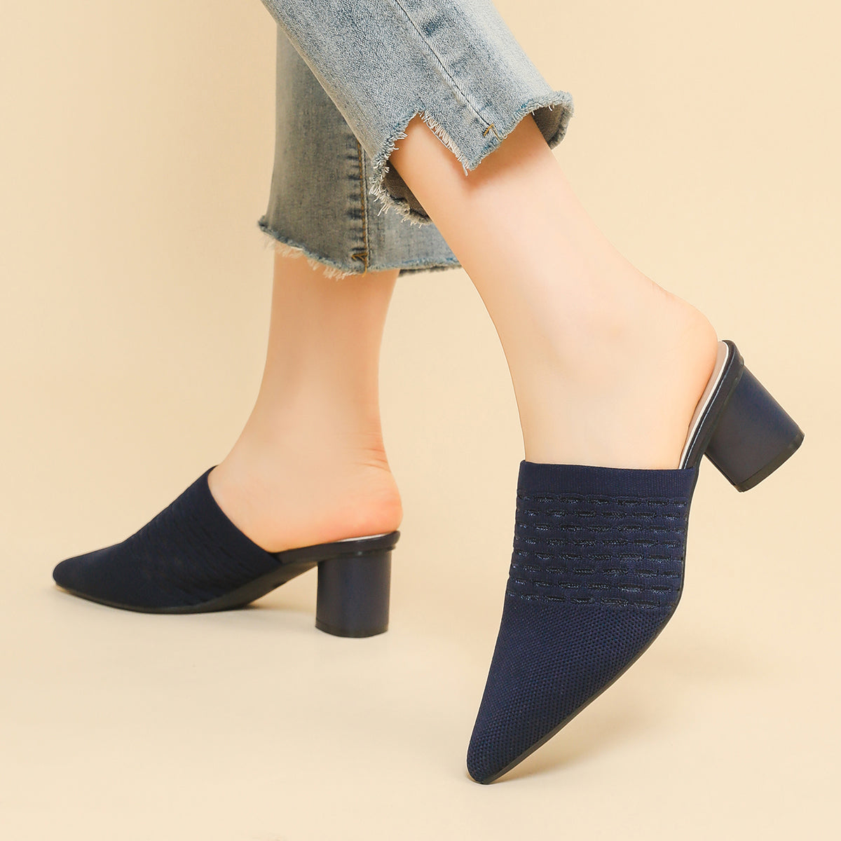 尖頭包頭 5cmチャンキーヒール サンダル