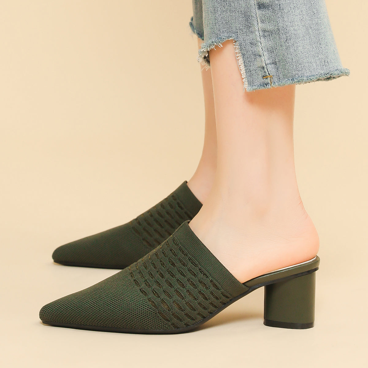 尖頭包頭 5cmチャンキーヒール サンダル