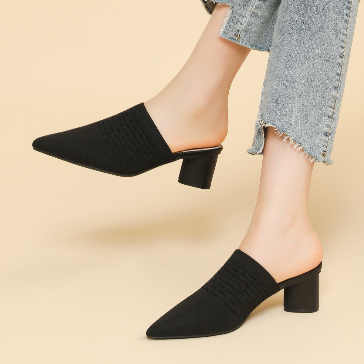 尖頭包頭 5cmチャンキーヒール サンダル