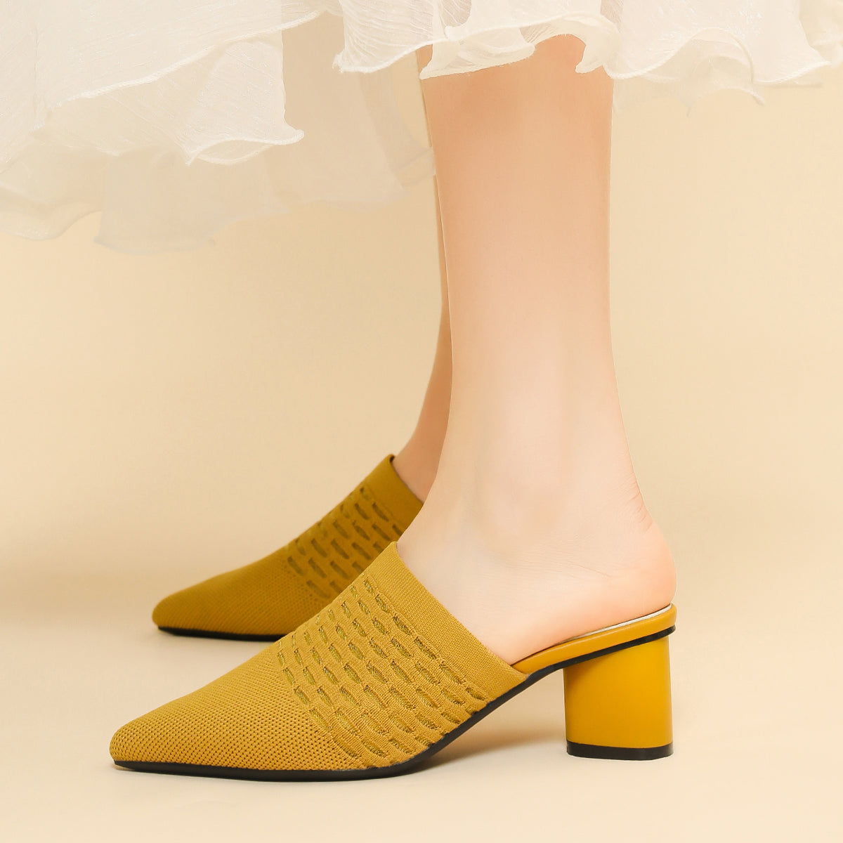 尖頭包頭 5cmチャンキーヒール サンダル