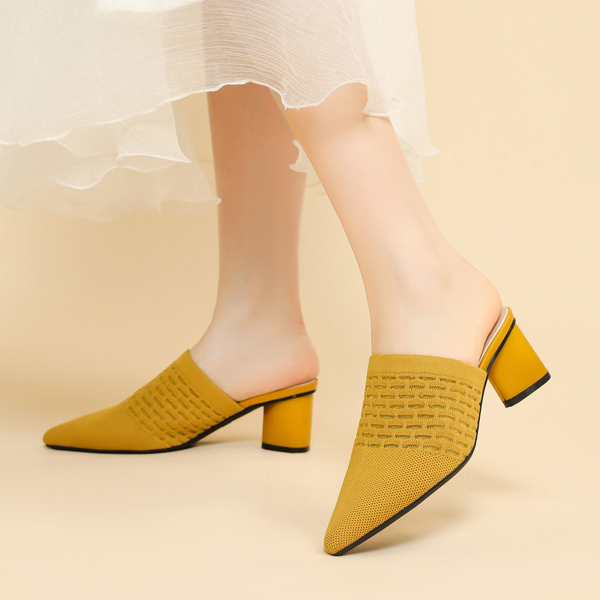 尖頭包頭 5cmチャンキーヒール サンダル