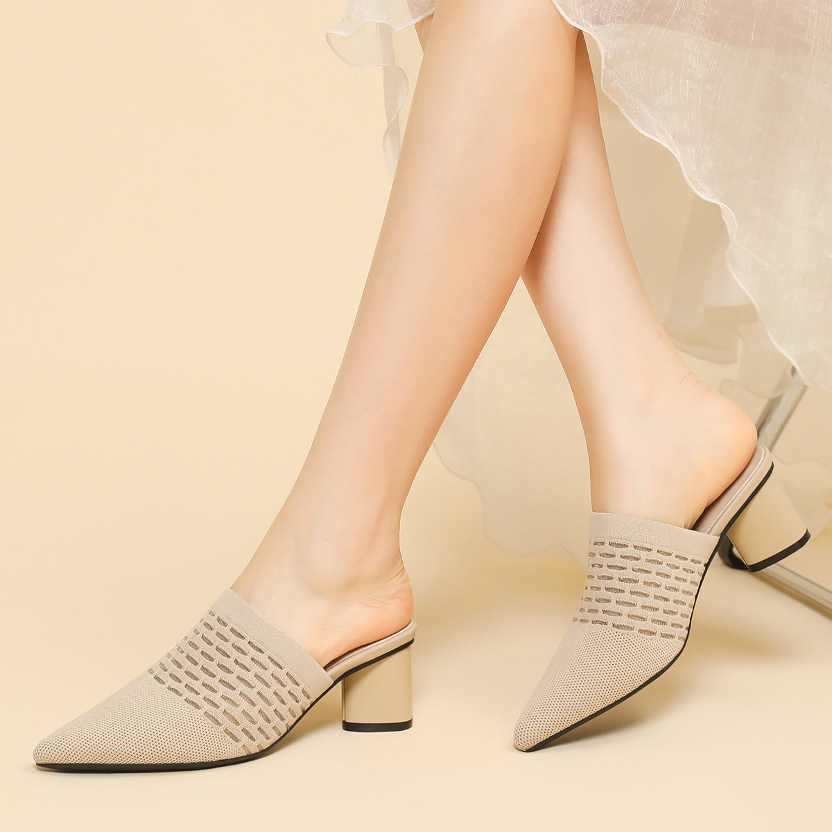 尖頭包頭 5cmチャンキーヒール サンダル