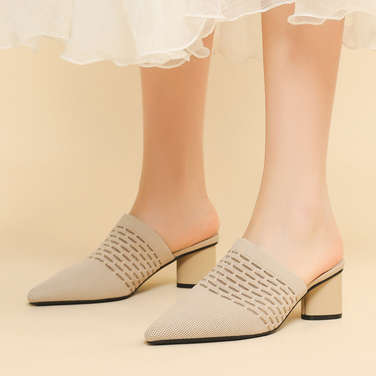 尖頭包頭 5cmチャンキーヒール サンダル