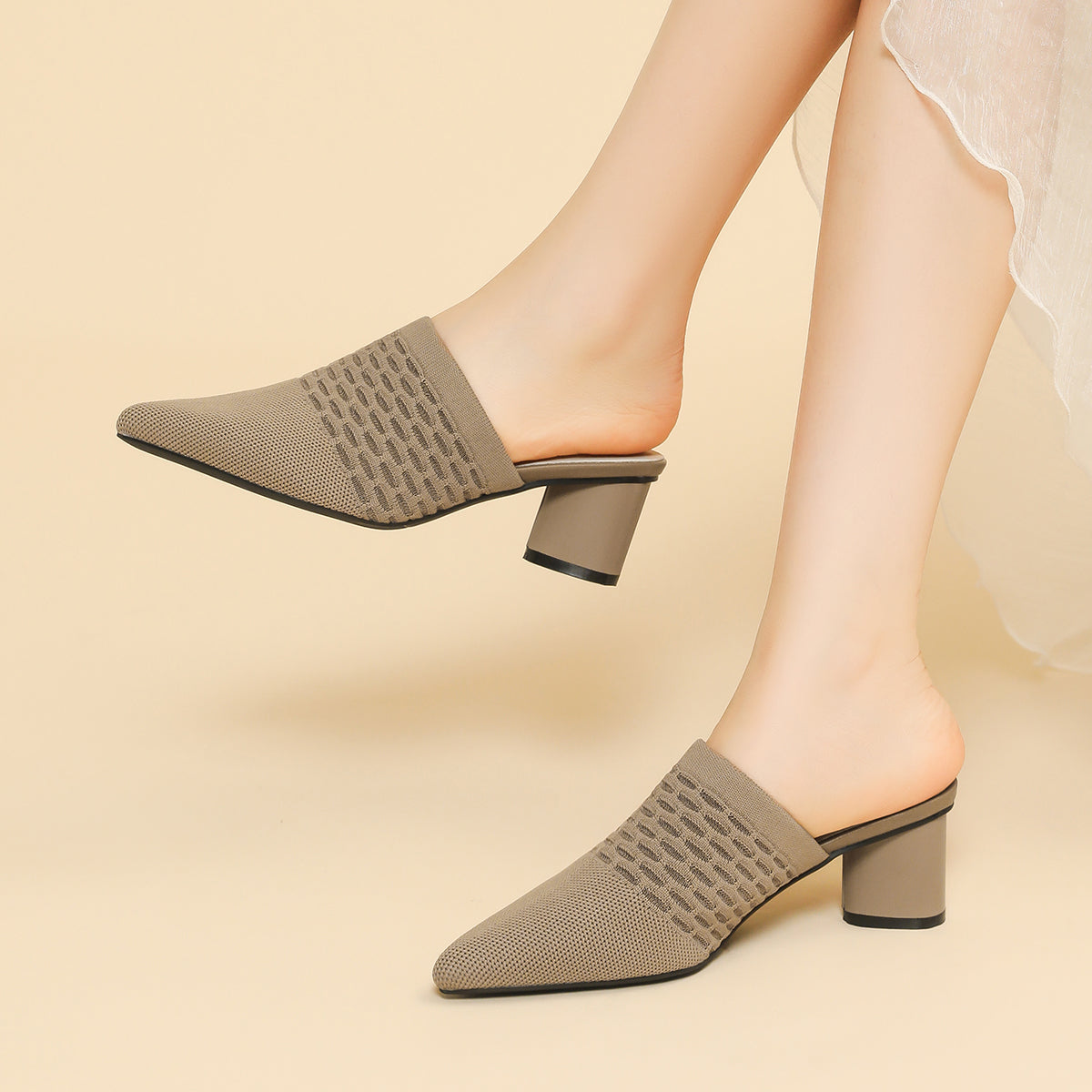 尖頭包頭 5cmチャンキーヒール サンダル