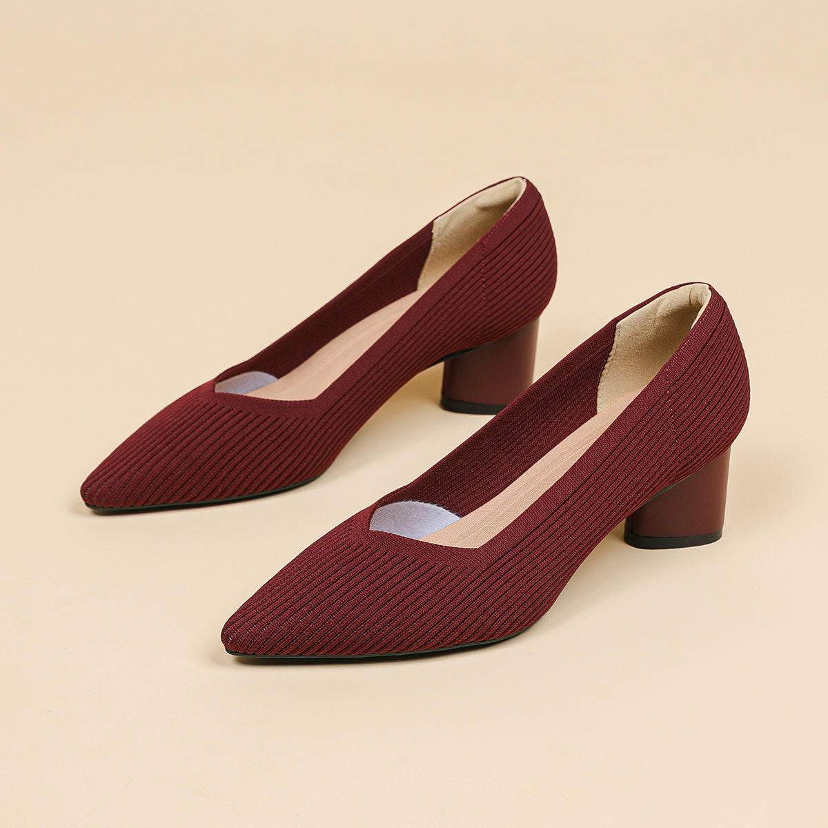 尖トゥVカット太ヒールパンプス(6cmヒール)