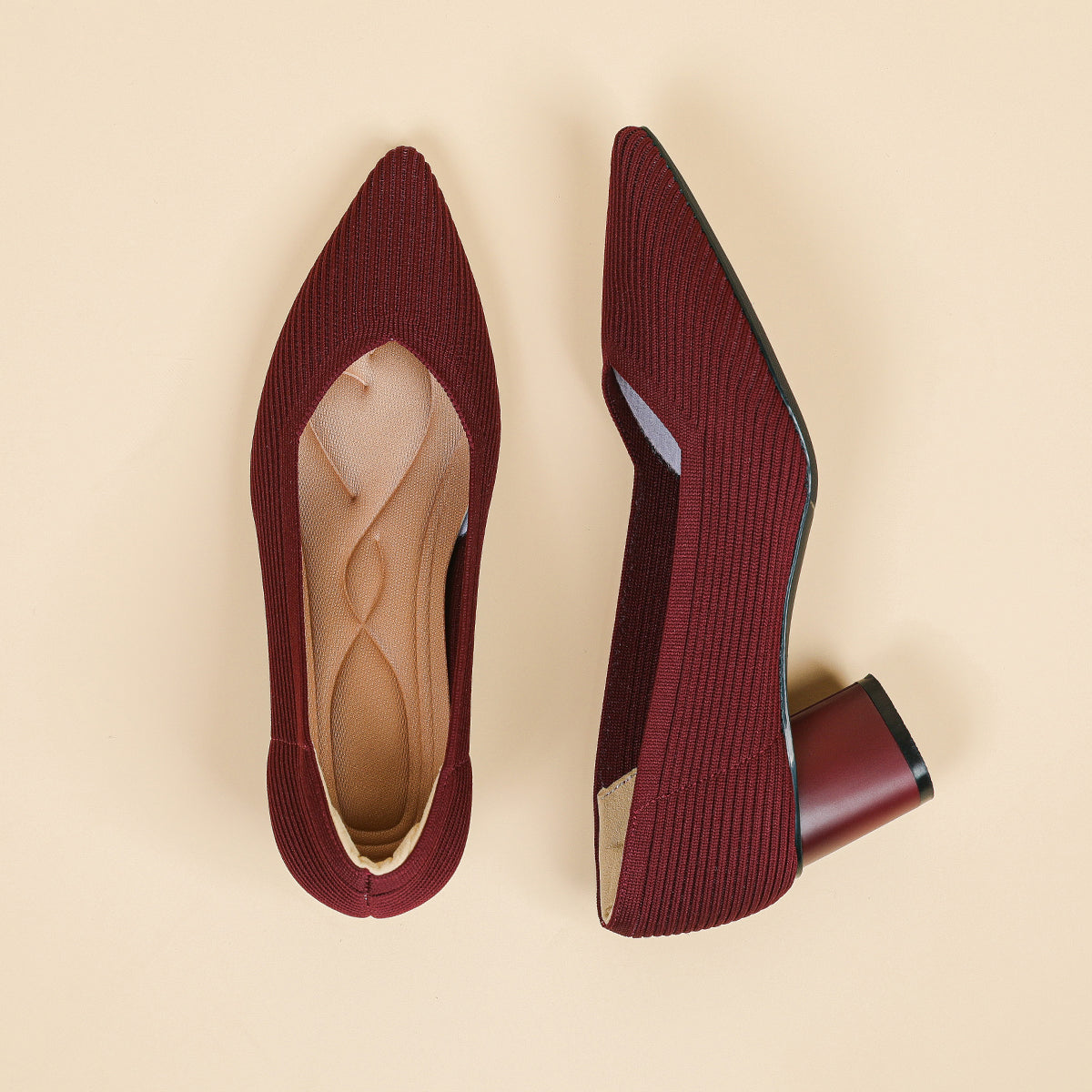 尖トゥVカット太ヒールパンプス(6cmヒール)