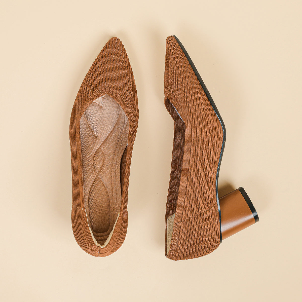 尖トゥVカット太ヒールパンプス(6cmヒール)