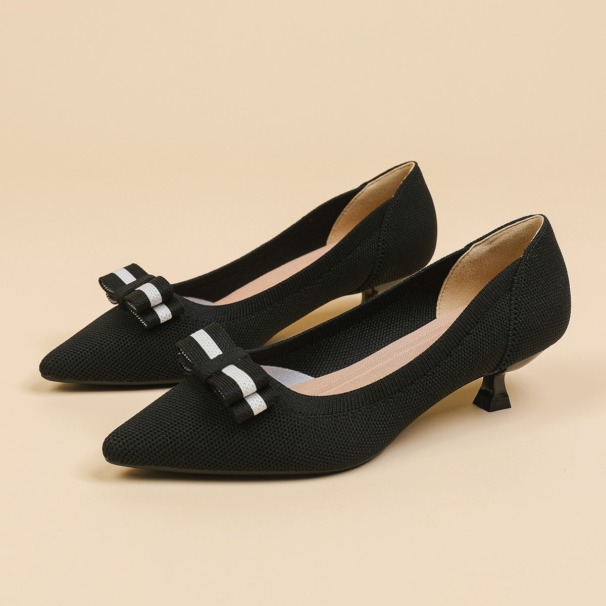 リボン付き 4cmキトゥンヒール パンプス