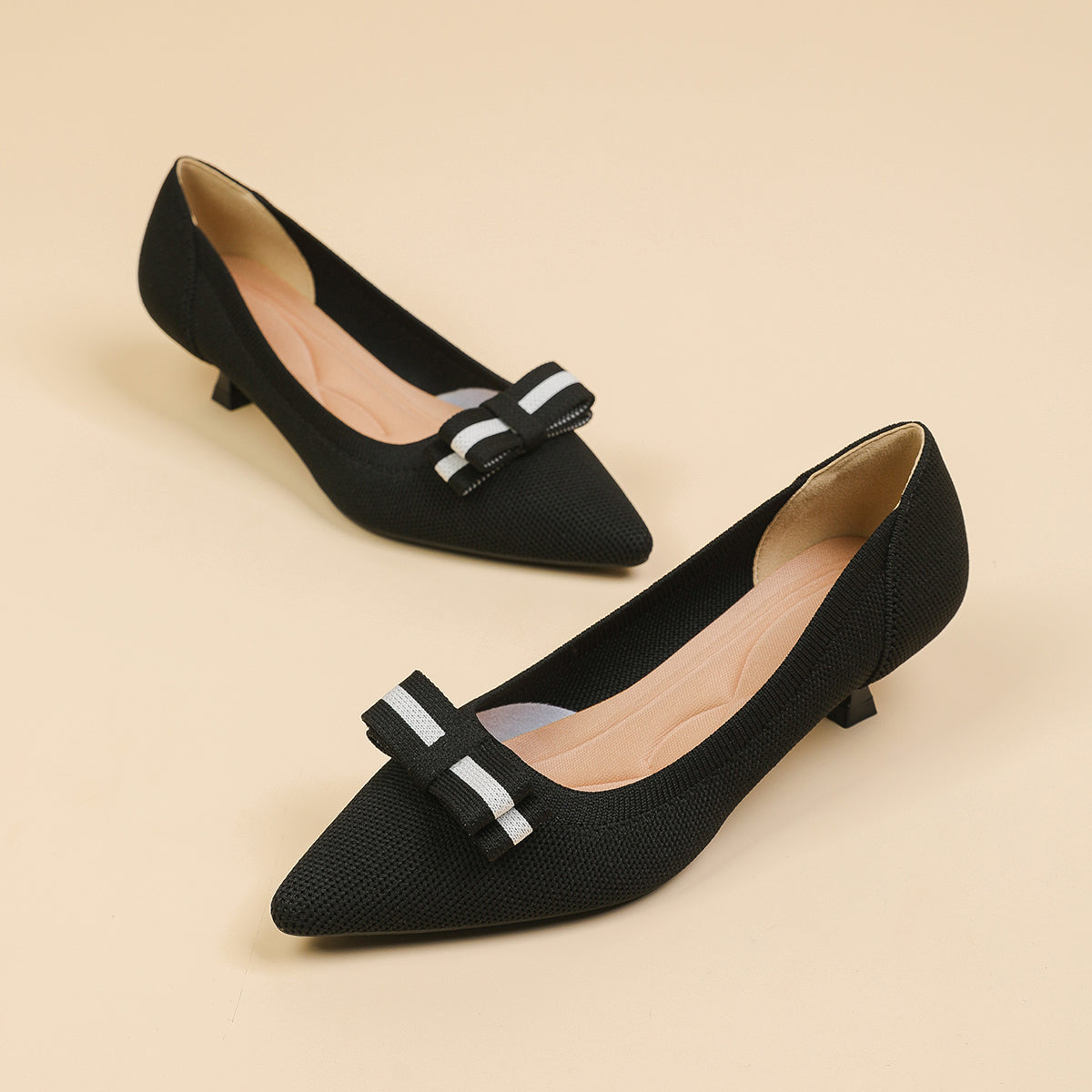 リボン付き 4cmキトゥンヒール パンプス