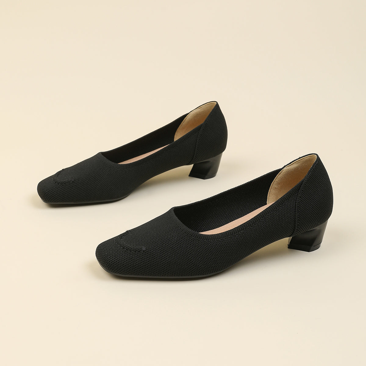 スクエアトゥ太ヒールカジュアルシューズ
