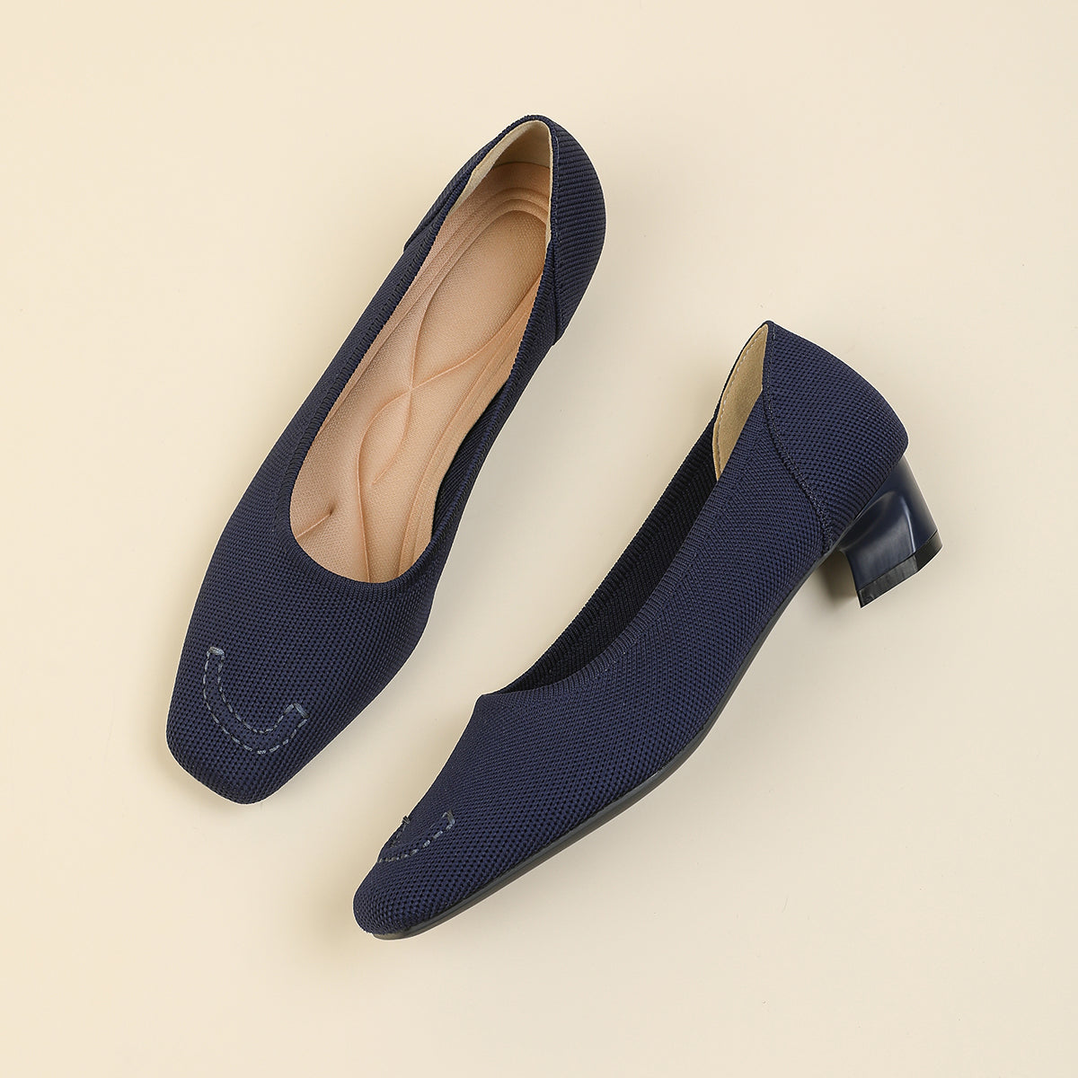 スクエアトゥ太ヒールカジュアルシューズ