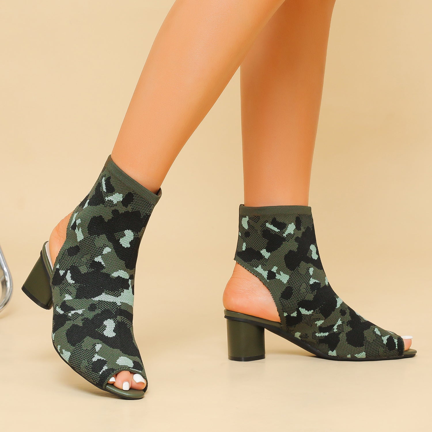 オープントゥ ポインテッドトゥ 5cmチャンキーヒール サンダル