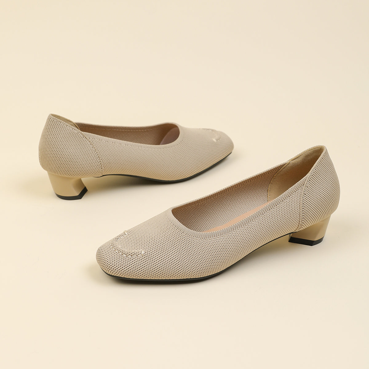 スクエアトゥ太ヒールカジュアルシューズ