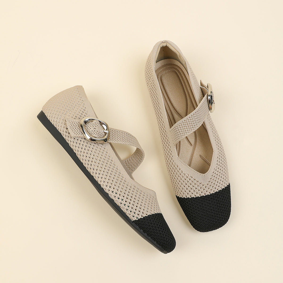 メッシュ ストラップ メリージェン フラットシューズ