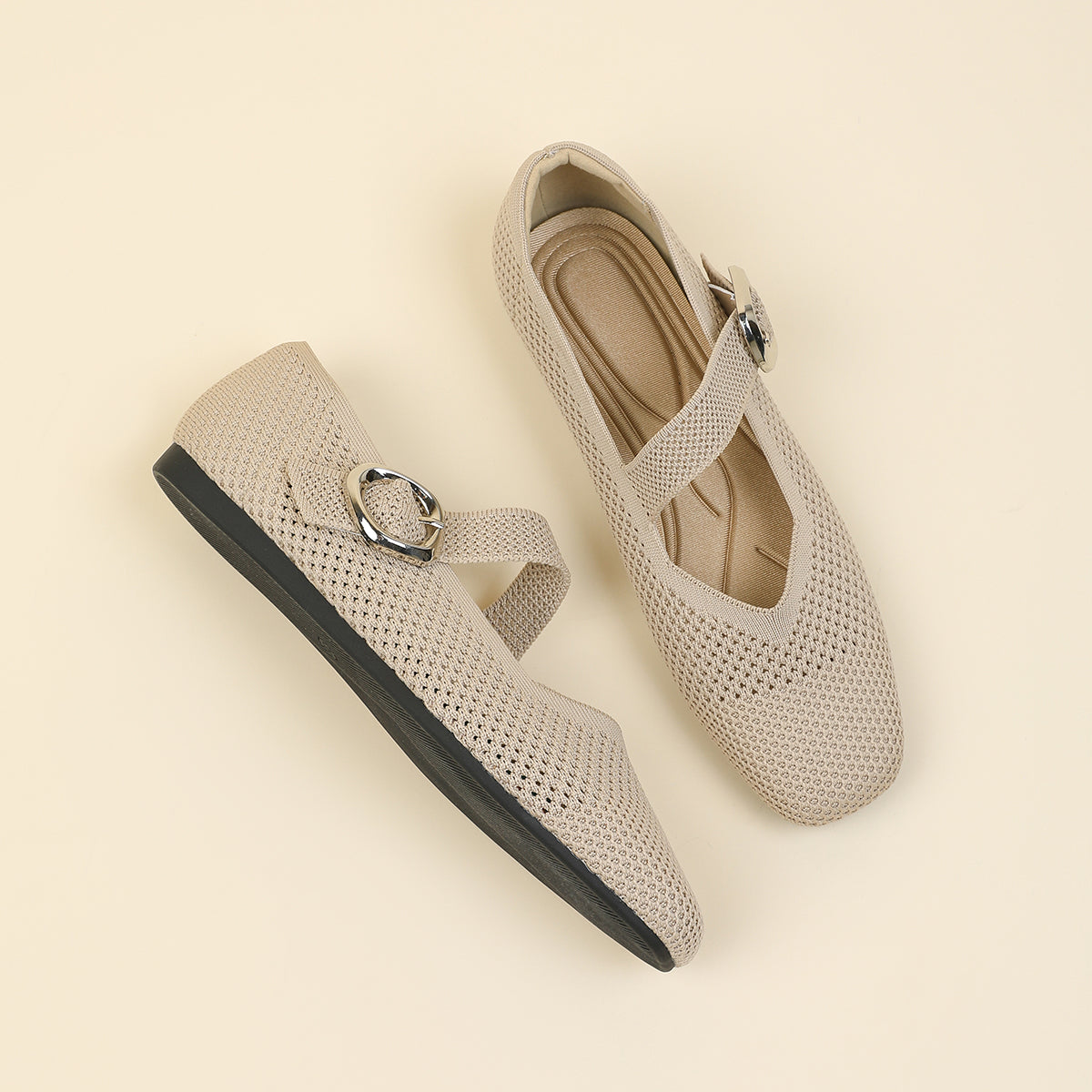メッシュ ストラップ メリージェン フラットシューズ