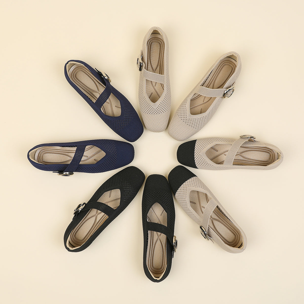 メッシュ ストラップ メリージェン フラットシューズ