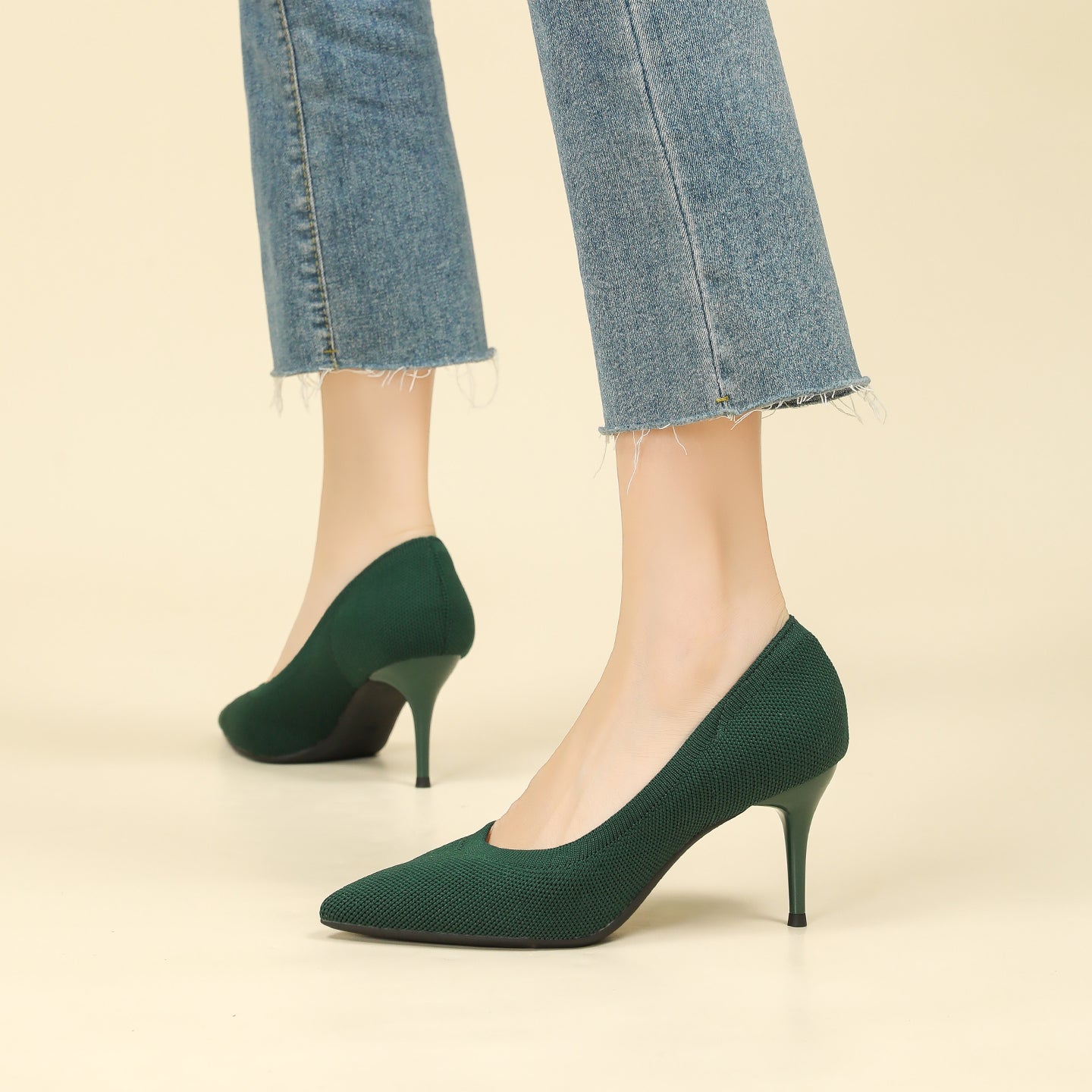 尖頭浅口スティレットヒールパンプス 7.5cmヒール