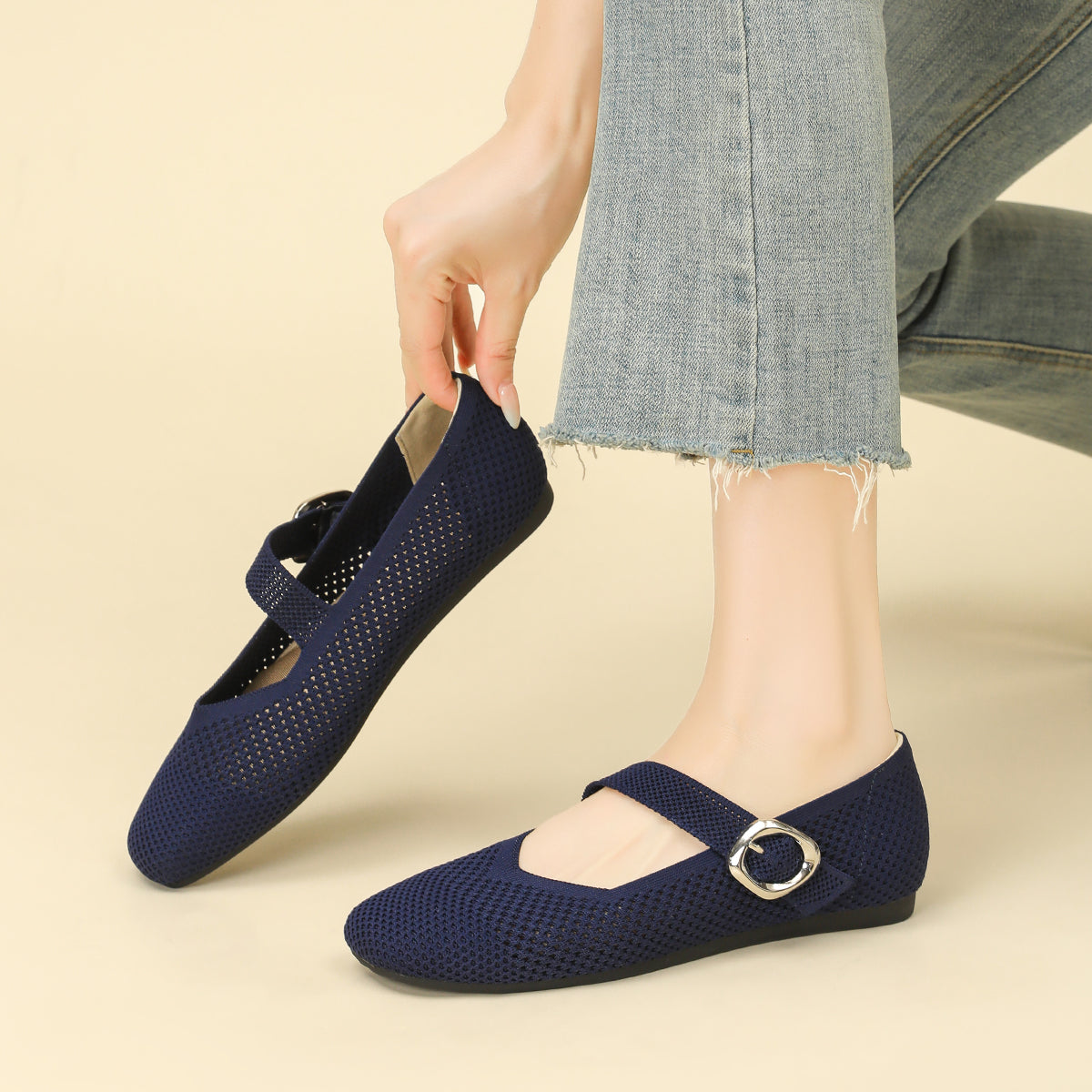 メッシュ ストラップ メリージェン フラットシューズ