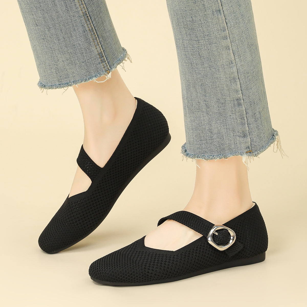 メッシュ ストラップ メリージェン フラットシューズ