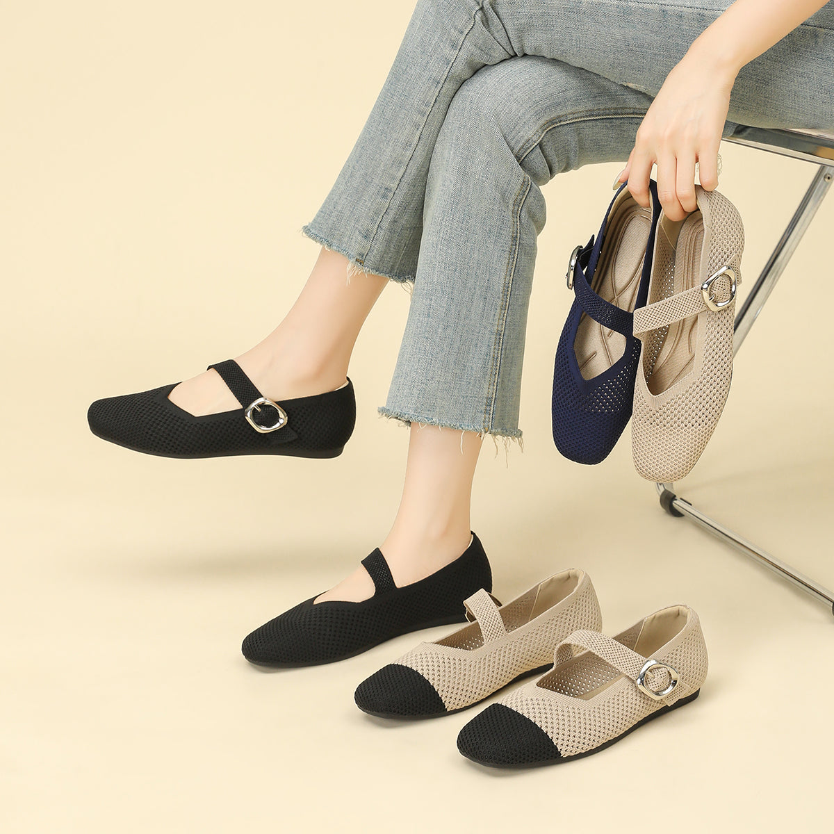 メッシュ ストラップ メリージェン フラットシューズ