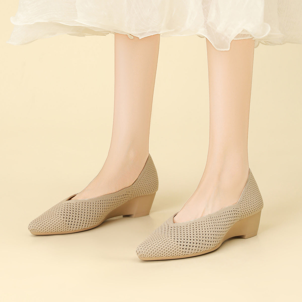 尖頭 メッシュ ウェッジシューズ レディース