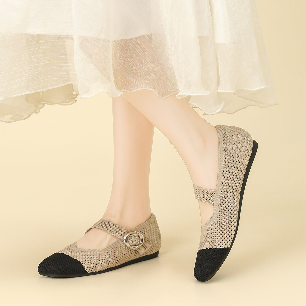 メッシュ ストラップ メリージェン フラットシューズ
